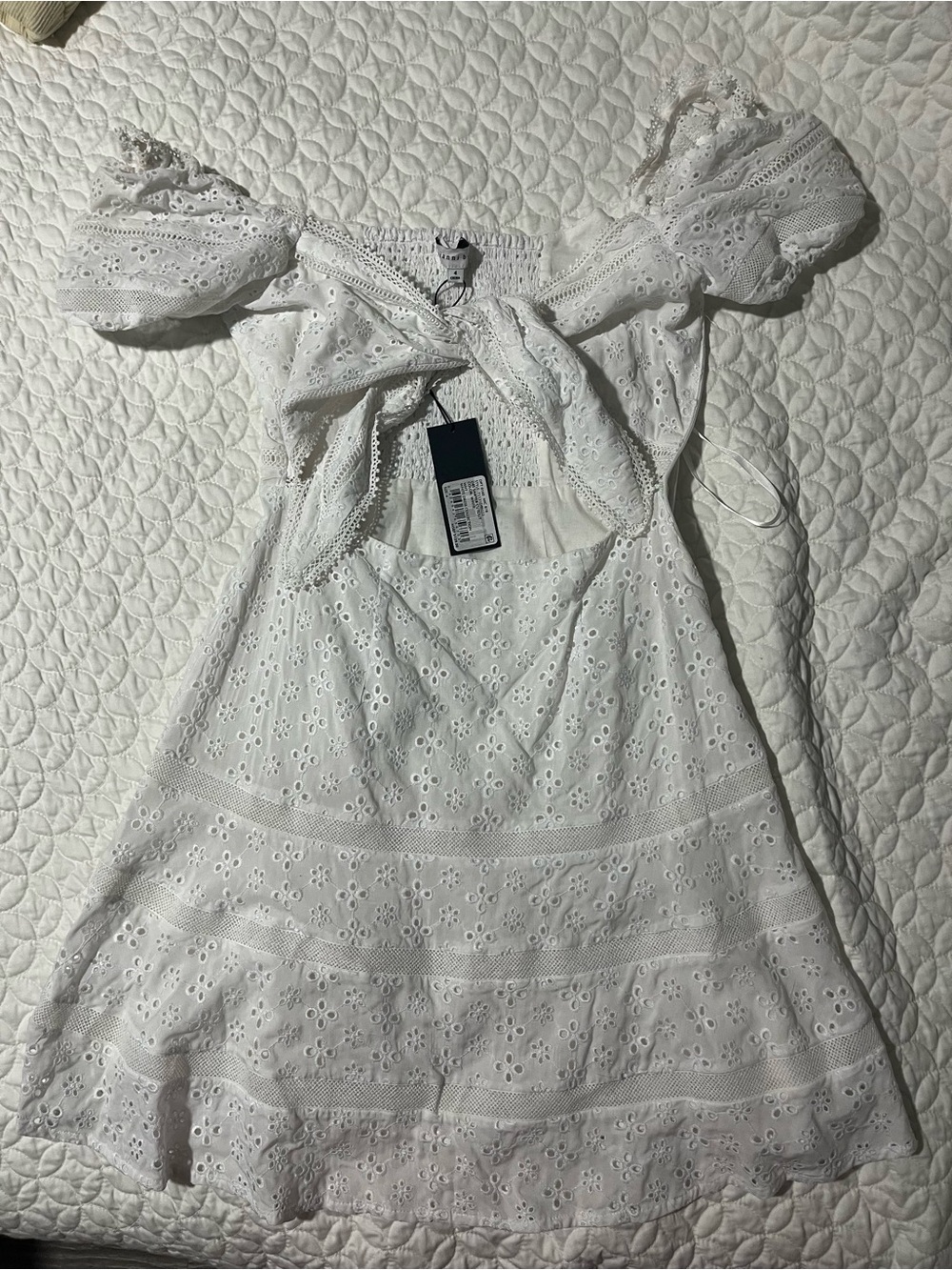 Gianni Bini White Eyelet Off-Shoulder Mini Dress